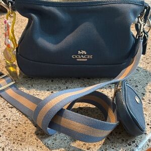 Coach Navy Crossbody Bag with Striped Strap
